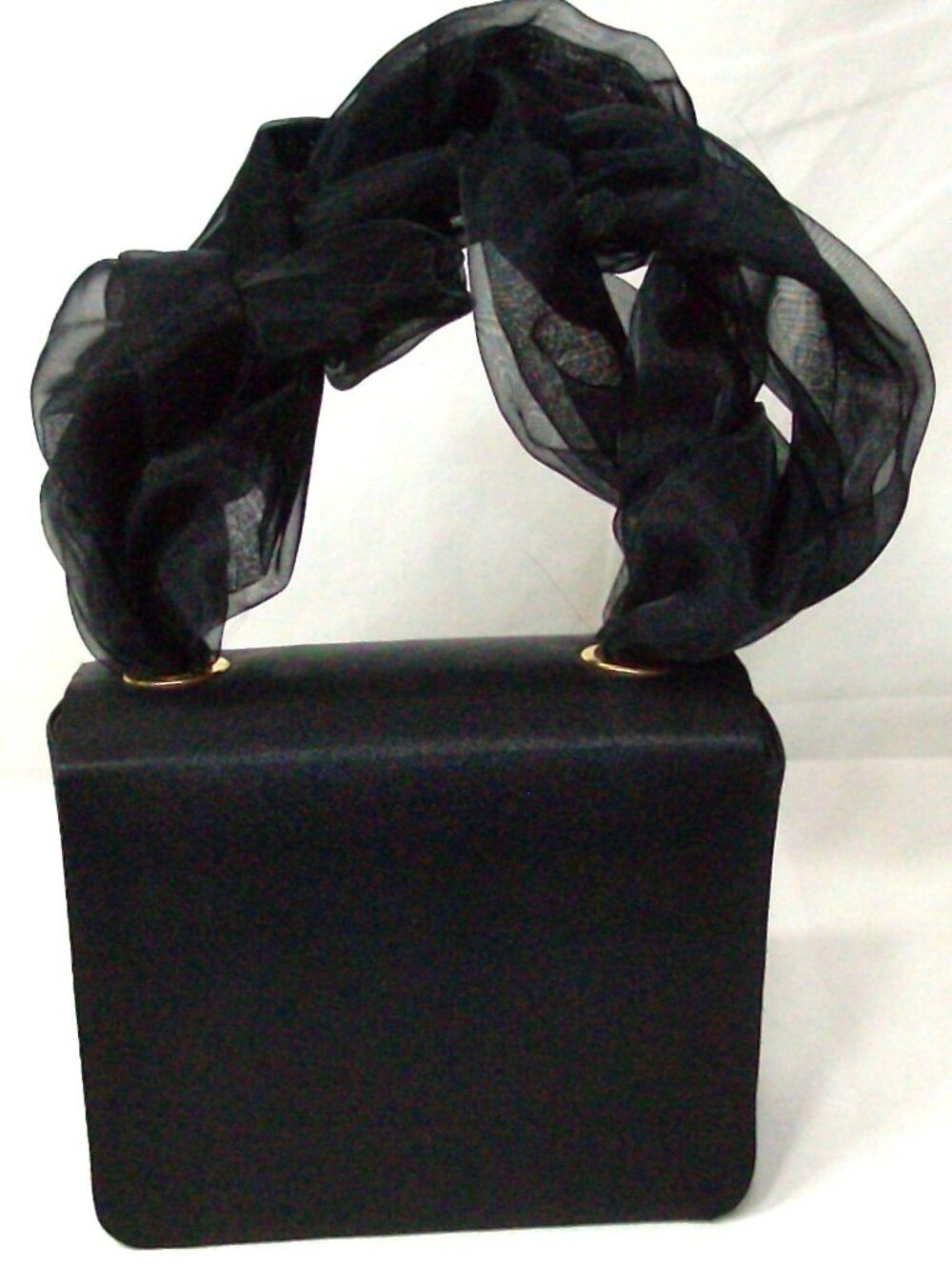 Black Satin Evening/Formal wristlet bag with gold magnetic snap closure